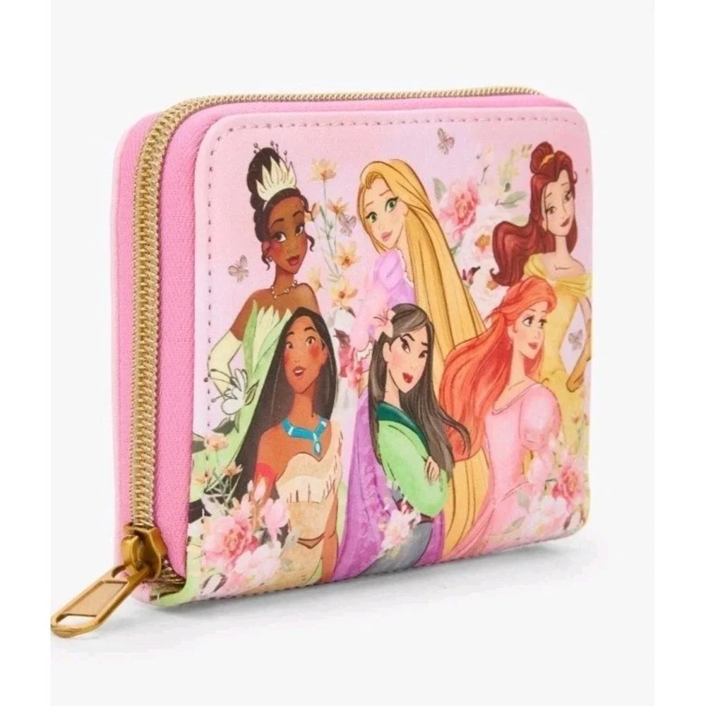 NWT Loungefly Disney Princesses Belle Ariel Tiana‎ Mulan Group Floral Zip Wallet